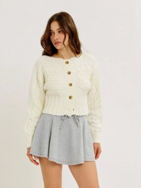 Ivory Cable Knit Button Front Cropped Cardigan Sweater NWT #D102